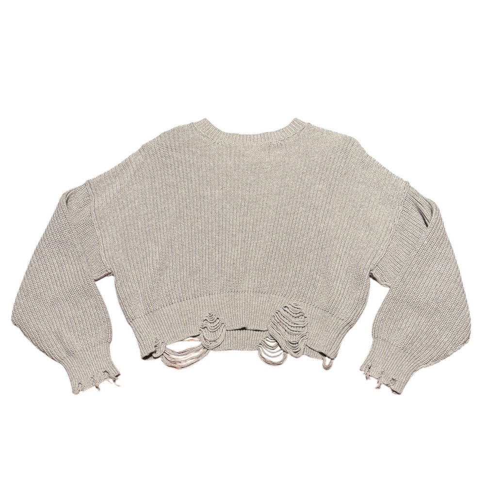 Forever 21 Womens L Gray Distressed Cropped Sweater Ripped Shredded Grunge